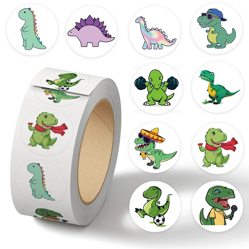 Pet Supplies Rewards - 500 Stück Cartoon-Dinosaurier-Rollaufkleber Schulbedarf Kinder-Lernbelohnung Aufkleber